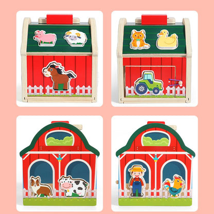 Wooden Barn Shape Sorter - Farm Animal Puzzle and Fine Motor Activity