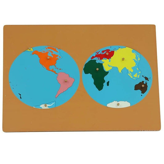 Puzzle Map of World Parts - Wooden Hemisphere Geography Puzzle for Continent Recognition