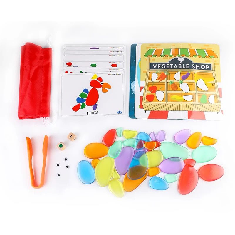 Rainbow Stones - Transparent Pebbles with Activity Cards for Fine Motor, Color Sorting and Light Table Play