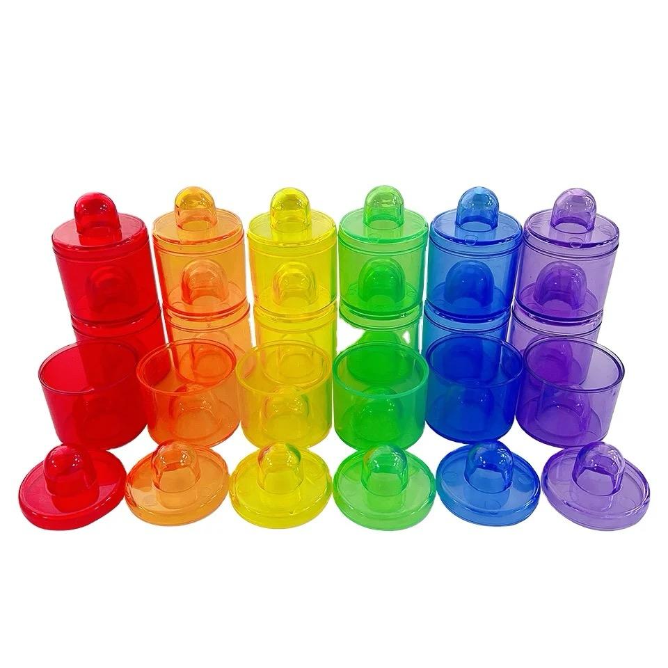 Rainbow measuring cylinders for volume comparison and STEM water play