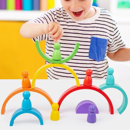 Rainbow Stacking with Pegs – Montessori-Inspired Wooden Toy for Fine Motor, Color Sorting and Imaginative Play