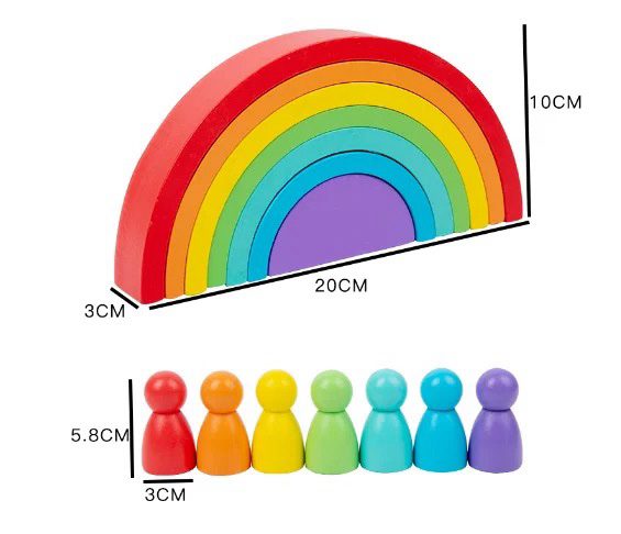 Rainbow Stacking with Pegs – Montessori-Inspired Wooden Toy for Fine Motor, Color Sorting and Imaginative Play