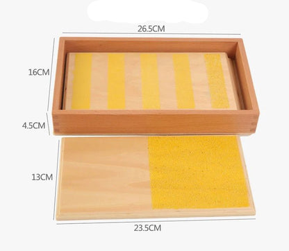 Montessori tactile boards showing rough and smooth textures