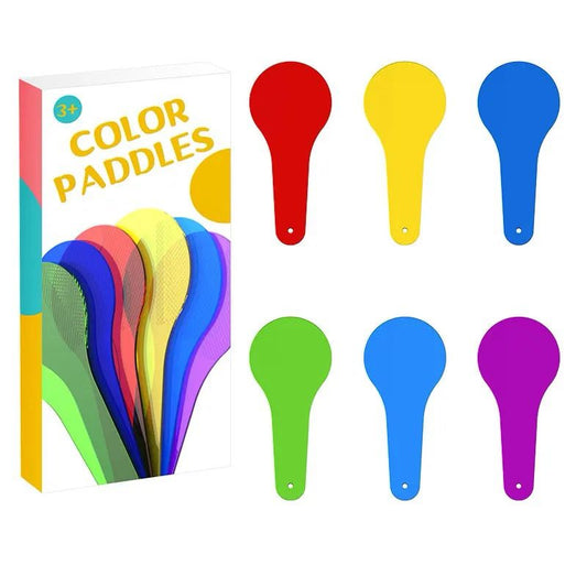 Transparent sensory color mixing paddles set for kids to explore colors, light play, and early STEM learning