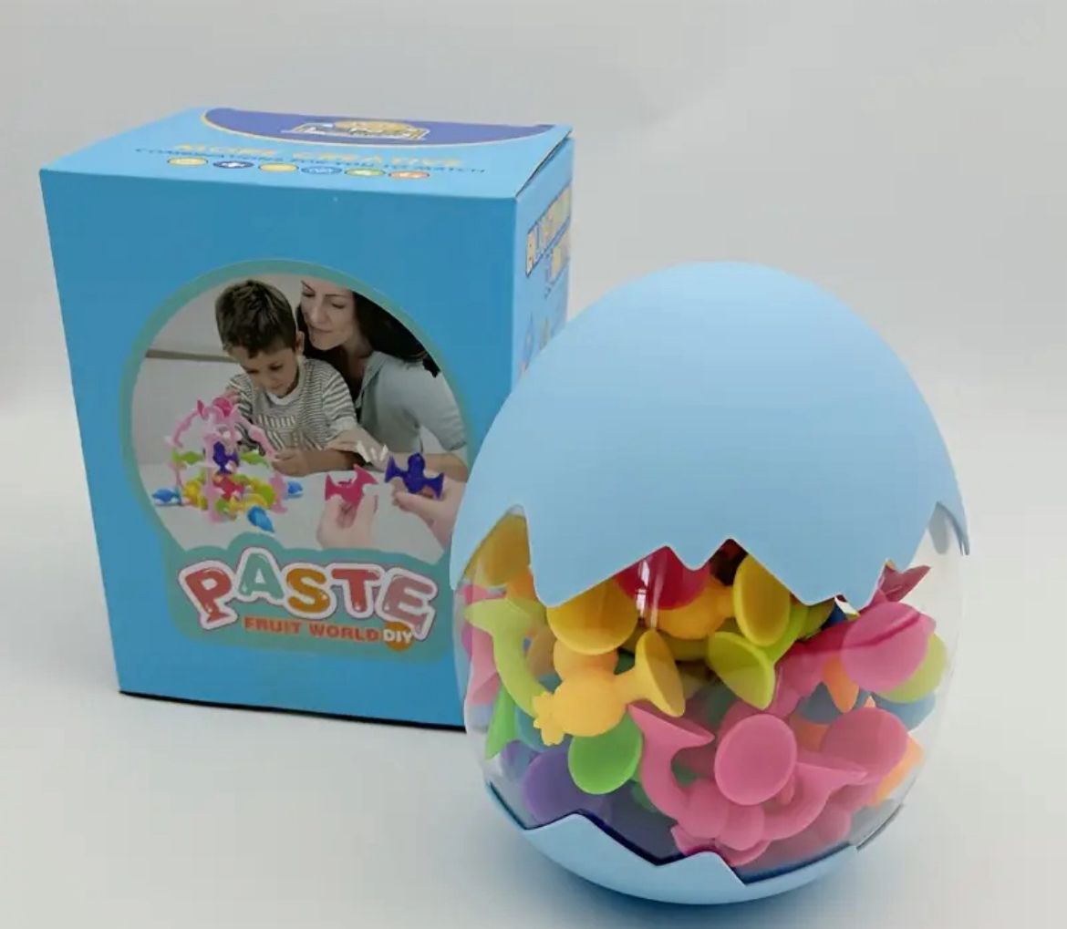 Suction Cup Builders in Egg Case - Sensory Construction Toy for Toddlers and Kids