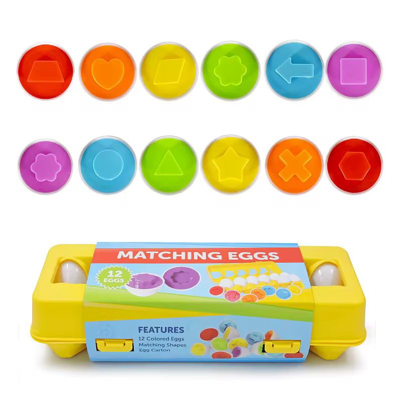 Shape Matching Eggs Toy - 12 Colorful Eggs in Carton for Sorting, Matching and Fine Motor Skills