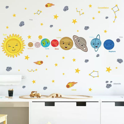 Solar system wall sticker set with planets sun stars for kids learning decor
