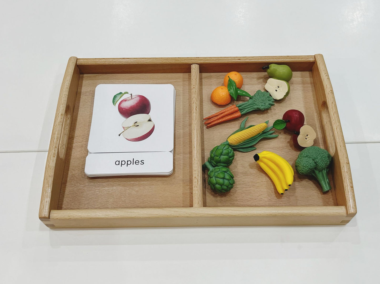 Montessori Classification Set - Fruits and Vegetables - 3-Part Cards (Classified Cards) with Mini Objects