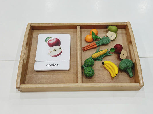 Montessori Classification Set - Fruits and Vegetables - 3-Part Cards (Classified Cards) with Mini Objects