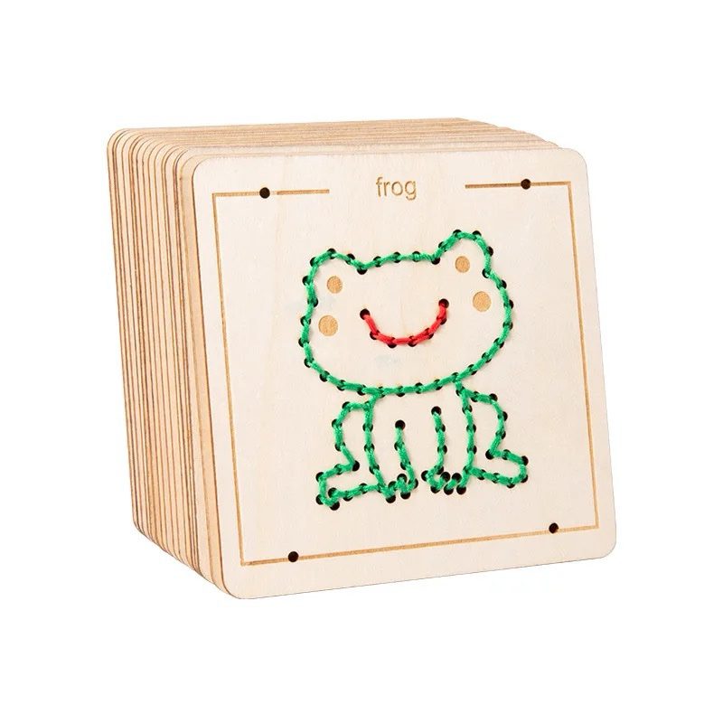 Stack of wooden embroidery boards designed for reusable fine motor sewing activities