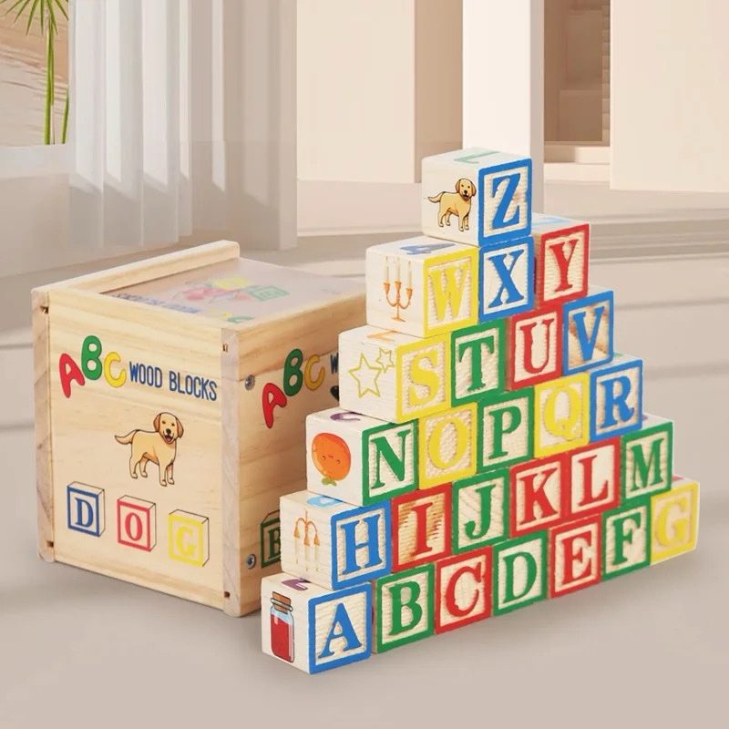 Wooden Alphabet Blocks – Classic ABC Stacking and Learning Toy with Storage Box