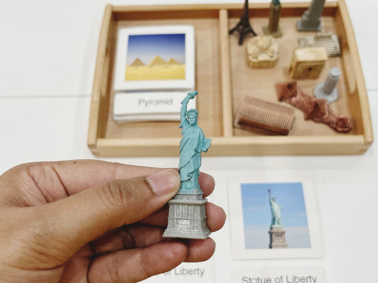 Montessori Classification Set - World Landmarks - 3-Part Cards (Classified Cards) with Mini Objects