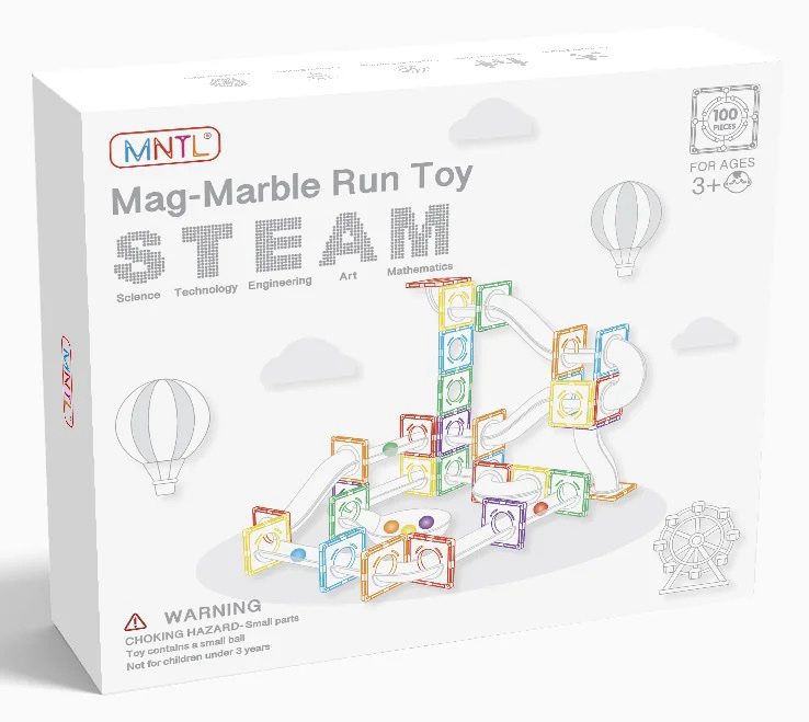 Magnetic Marble Run – 100-Piece – Rainbow Color – STEM Construction Set for Kids