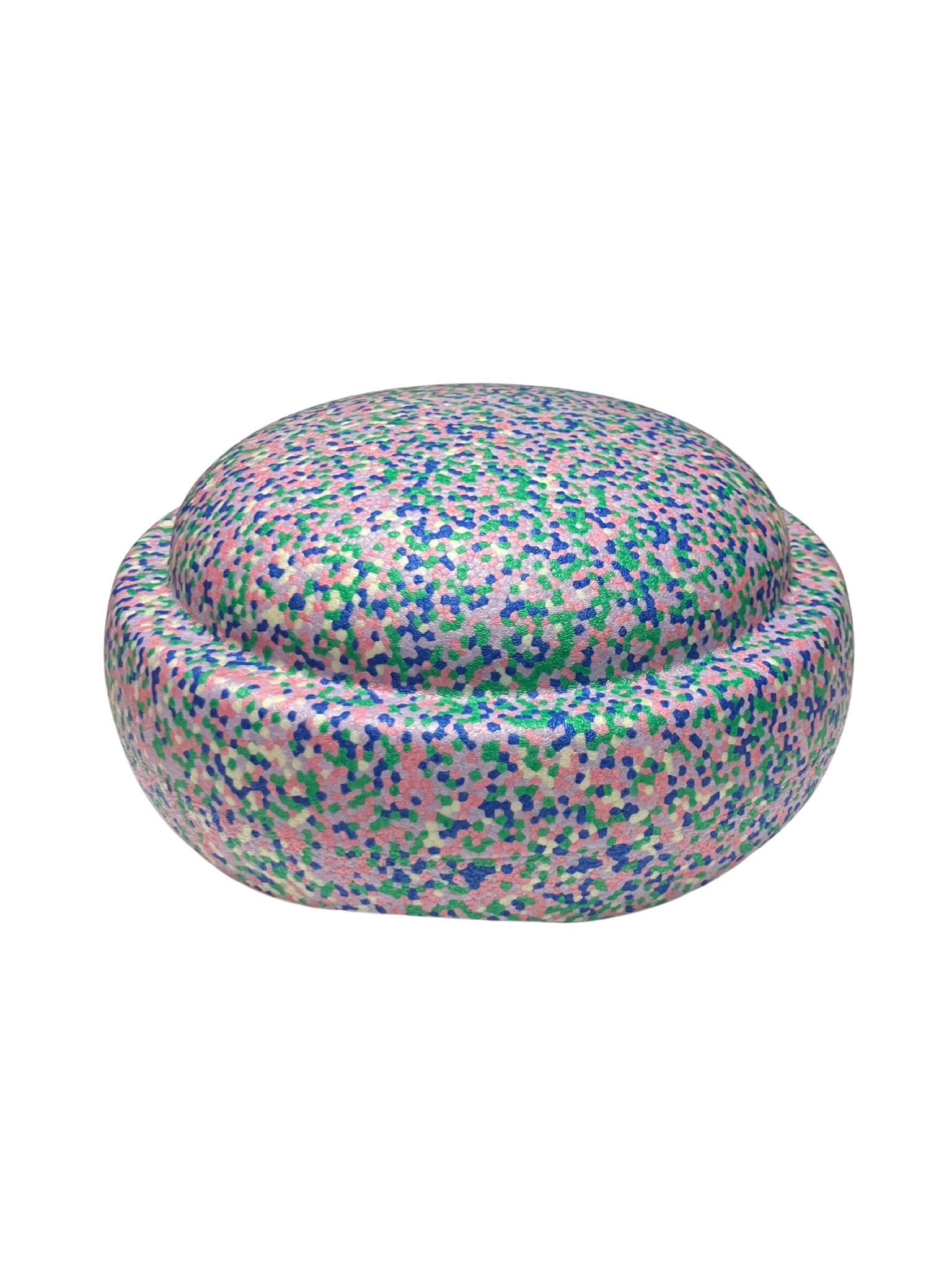 Round stepping stone with multicolored confetti pattern for kids balance activities