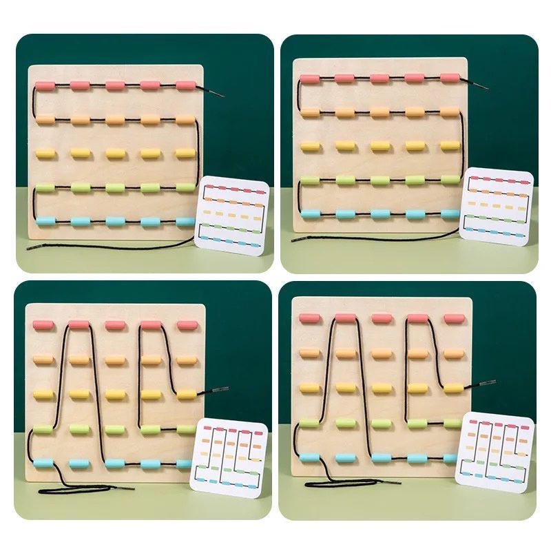 Montessori Fine Motor Threading Game – Pattern Cards and Bead Lacing Board for Toddlers