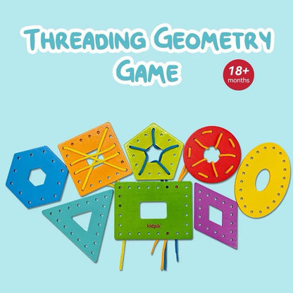 Threading geometric shapes lacing activity set designed to develop fine motor skills and hand coordination in children
