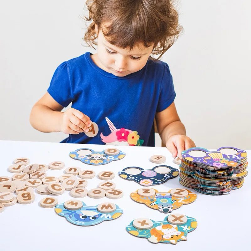 Toddler wooden car letter matching toy to support early literacy and phonics development