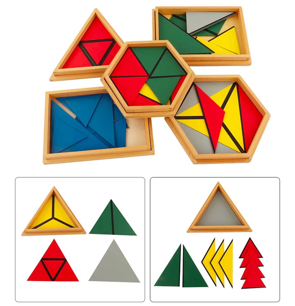 Montessori Constructive Triangles – Sensorial Material (Set of 5 Boxes)
