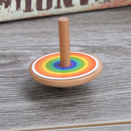 Wooden Spinning Top Toy with Interchangeable Optical Illusion Discs – Sensory Visual Exploration Activity for Kids