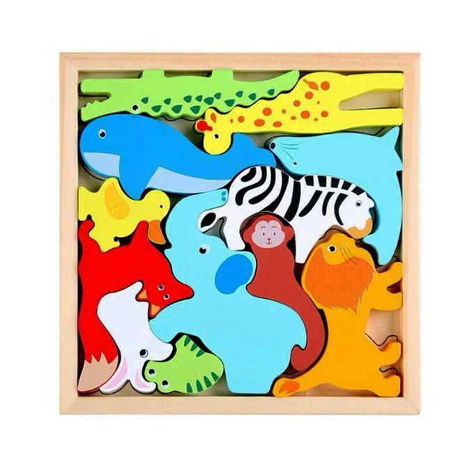 4-in-1 Wooden Animal Puzzles - Farm, Ocean, Dino and Wild Themes | Fine Motor and Cognitive Skill Builder