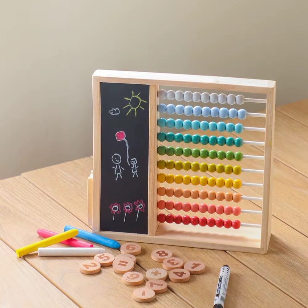 Abacus with Magnetic Chalkboard and Number Blocks – Educational Toy for Counting, Math and Fine Motor Skills