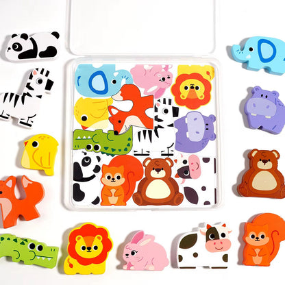 Wooden alphabet and object matching puzzle for toddlers to learn letters, shapes, and associations