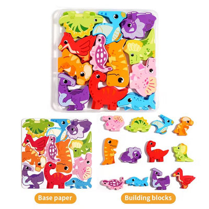 Wooden animal matching puzzle pieces for toddlers, stacking toy for fine motor skill development