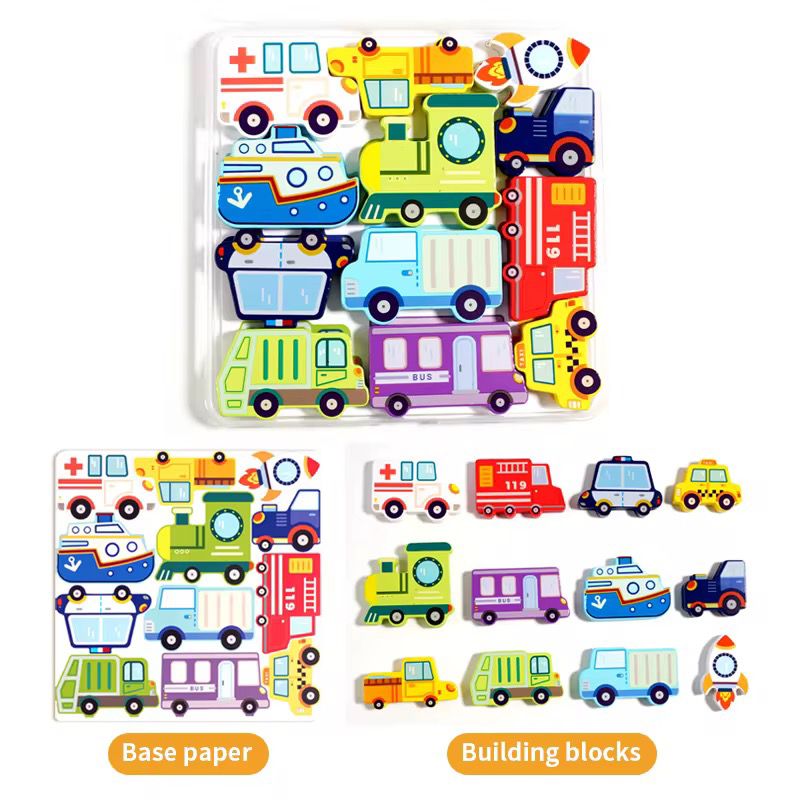 Wooden matching puzzle set with multiple colorful educational pieces for sorting, stacking, and problem-solving