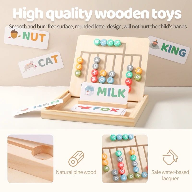 Montessori Wooden Alphabet and Pattern Matching Board – Double-Sided Educational Toy for Letter and Shape Recognition