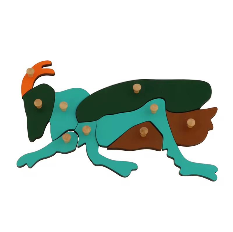 Wooden mantis knob puzzle designed for Montessori insect classification and fine motor skill development
