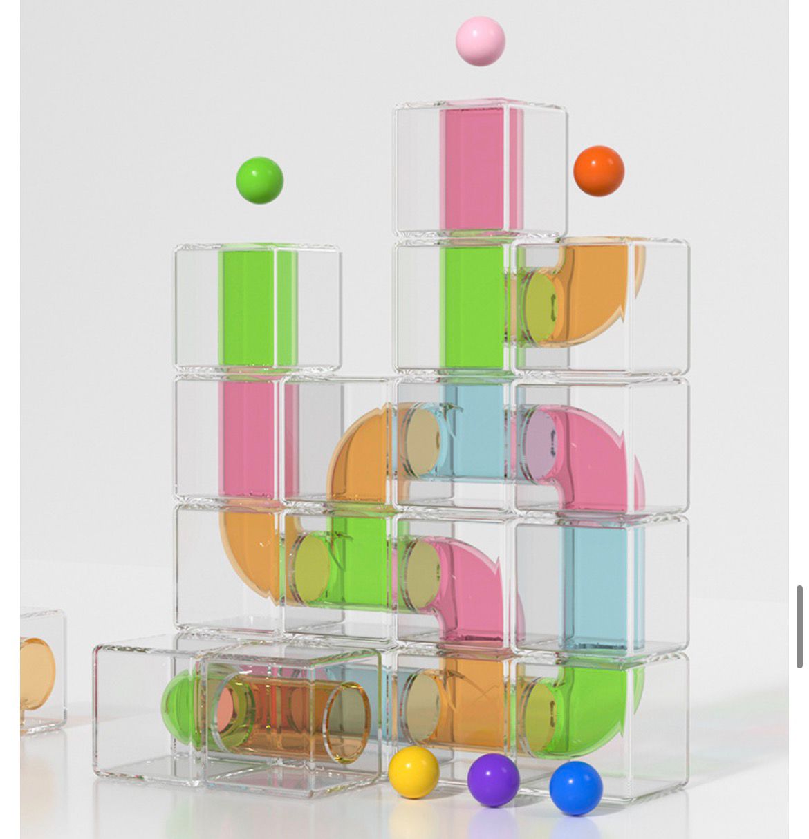 Colorful wooden marble run ball track set for toddlers developing logic and coordination