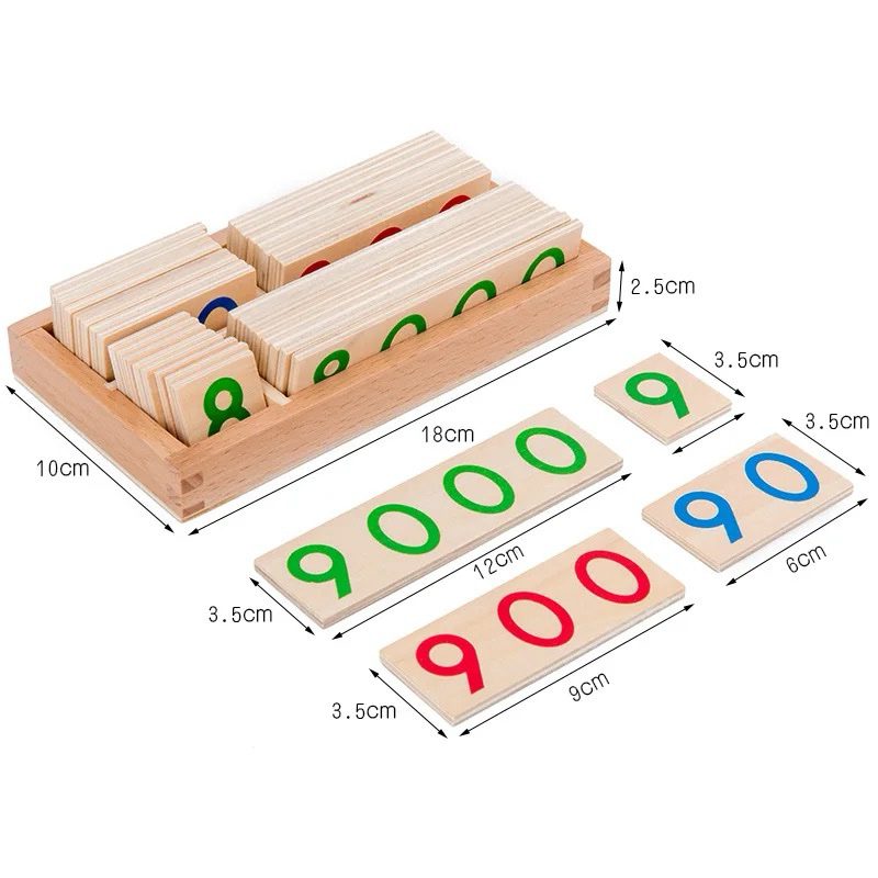 Montessori Mini Wooden Number Cards - Color-Coded Place Value Set with Storage Box
