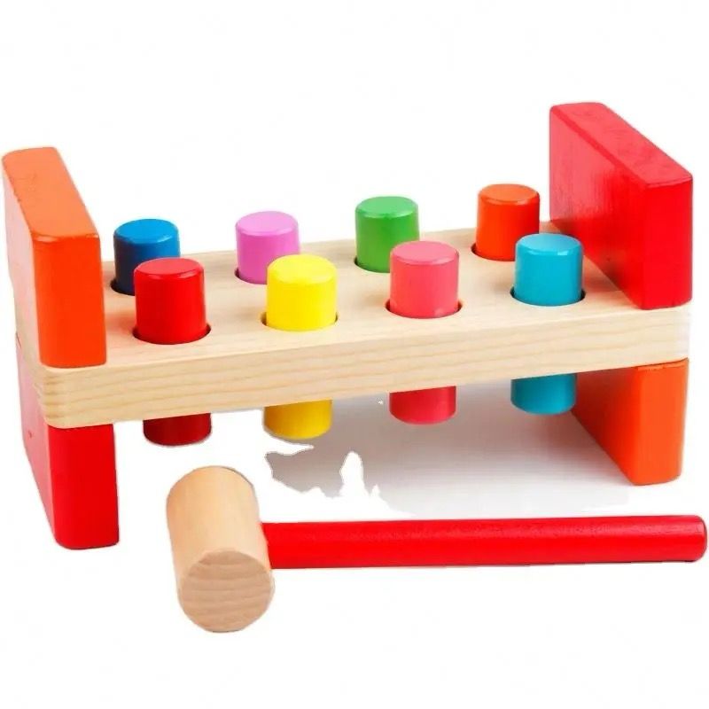 Wooden Pounding Toy - Hammering Bench for Fine Motor Development and Hand-Eye Coordination