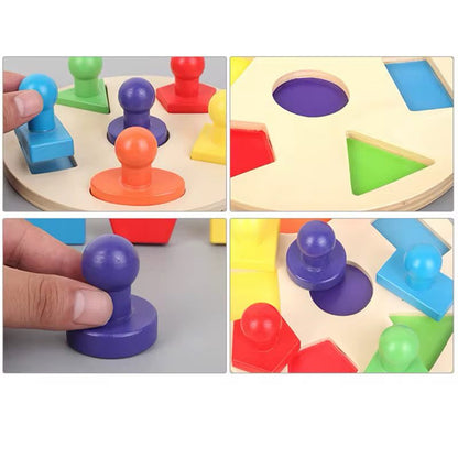 Big Knobbed Shapes Puzzle – Montessori Wooden Shape and Color Recognition Toy for Toddlers
