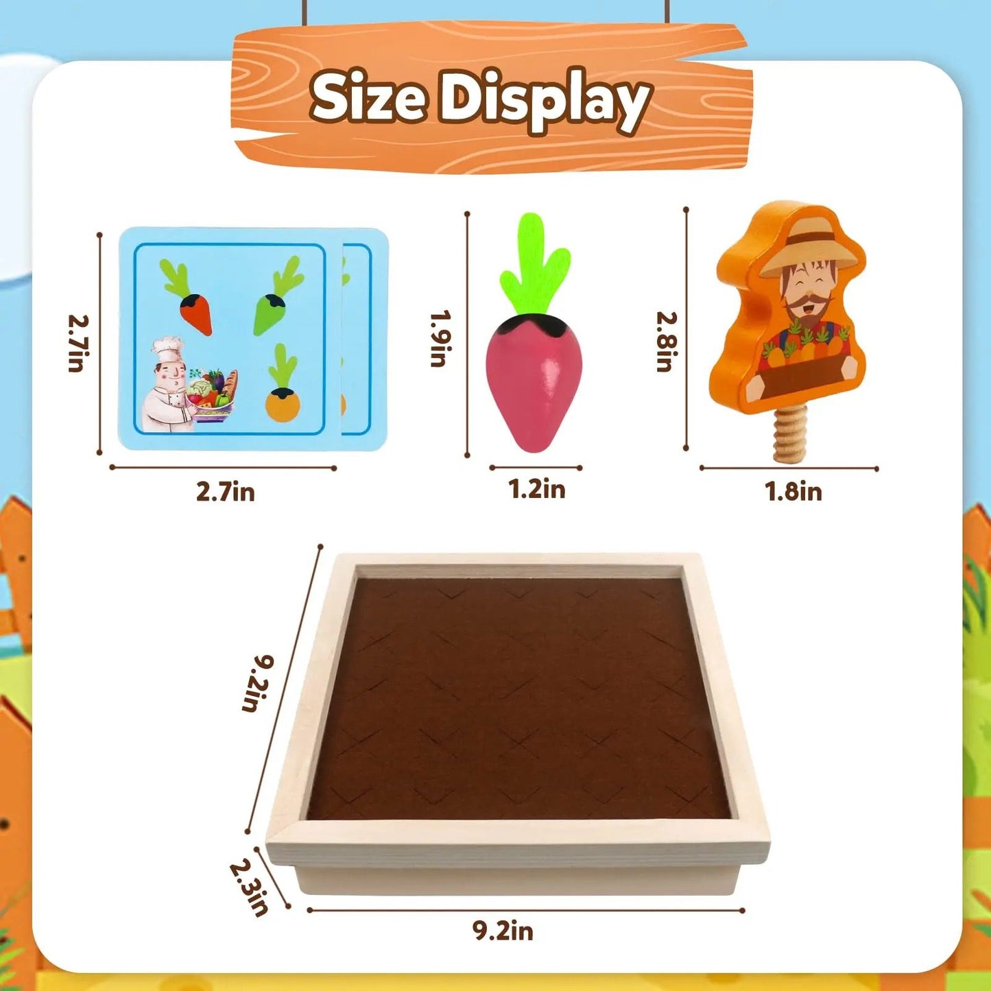 Wooden carrot pull game board for preschool learning activities