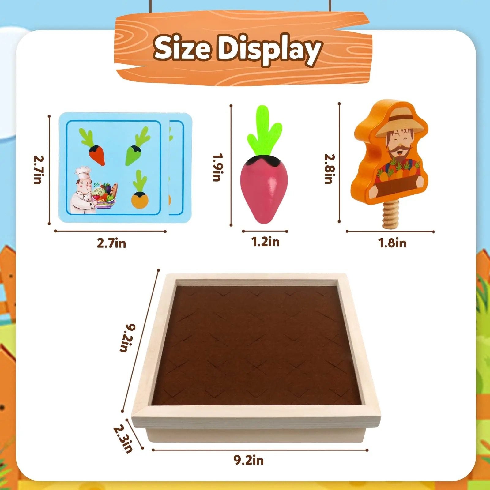 Wooden carrot pull game board for preschool learning activities