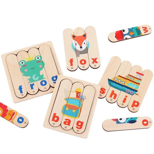 Word Forming Game with Popsicle Sticks – Wooden Puzzle for Spelling and Letter Recognition