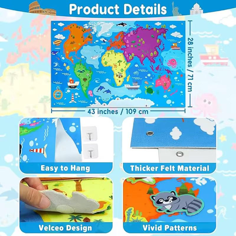 World Map Felt Board Set | Continents Puzzle | 7 Continent Animals and Culture